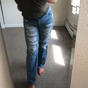 Ripped Denim Mid Rise Jean